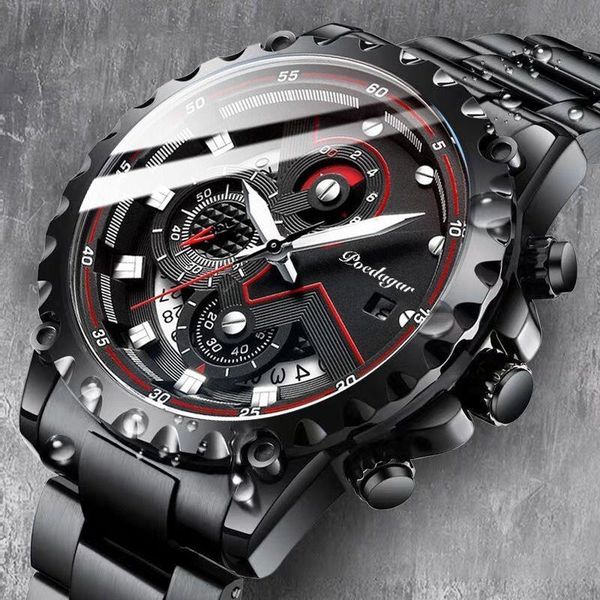 

wristwatches poedagar men watches sport stainless steel big dial waterpoof luminous quartz designer 2021 fashion watch, Slivery;brown