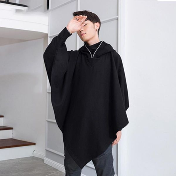 

men's wool & blends m-4xl winter tide coat cloak cape long woolen student clothes trench shawl hooded men coats, Black