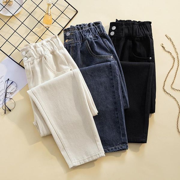 

women's jeans women plus size high waist harem denim pants loose femme elastic straight trouser casual oversize mom, Blue