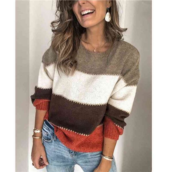 

women sweater fashion autumn winter knitted for female long sleeves o-neck loose office ladies casual pullover 210522, White