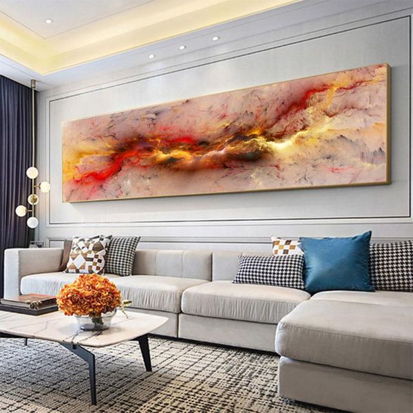 

large light gray yellow abstract colorful clouds landscape oil painting canvas picture wall art for living room home decor paintings