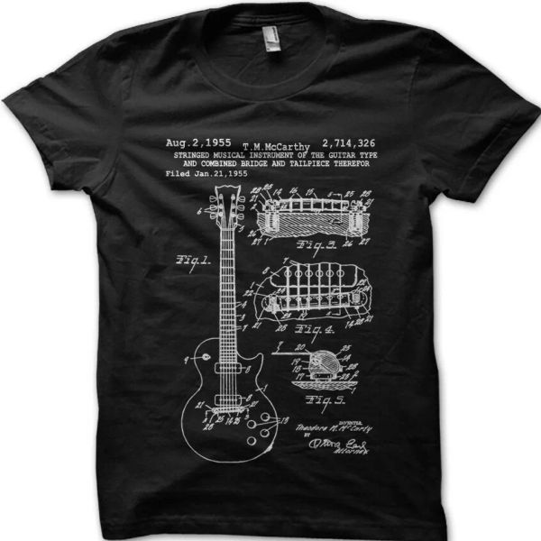 

1955 les paul guitar gibson blueprint cotton t-shirt 9019, White;black