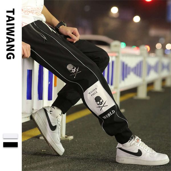 

trendy casual pants skeleton printed luminous in spring, Black