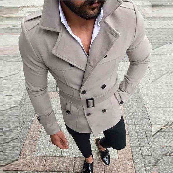 

2020 new et men's fashion slim fit long sve suit windbreaker trench men autumn winter warm button coat, Black;brown