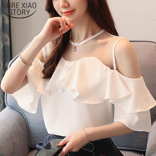 

women's blouses & shirts white elegant harajuku short sleeve womens and 2021 summer fashion ladies chiffon 3893 50