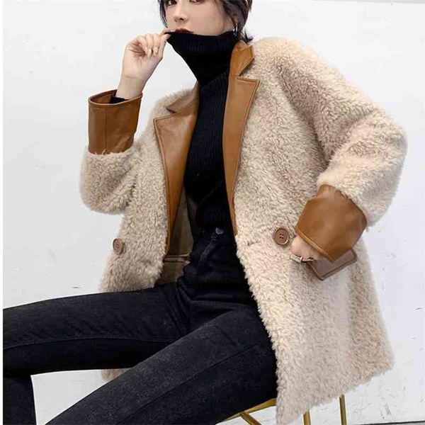 

wonder winter teddy coat fluffy plush faux fur jacket slim lambswool outwear 210510, Black