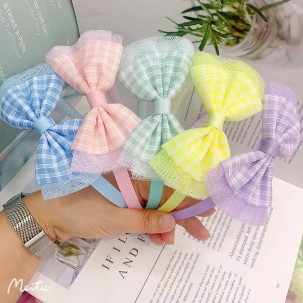 

hair clips & barrettes 1pcs children's bow accessories plaid network hairband sweet little fresh girl princess tide head, Golden;silver