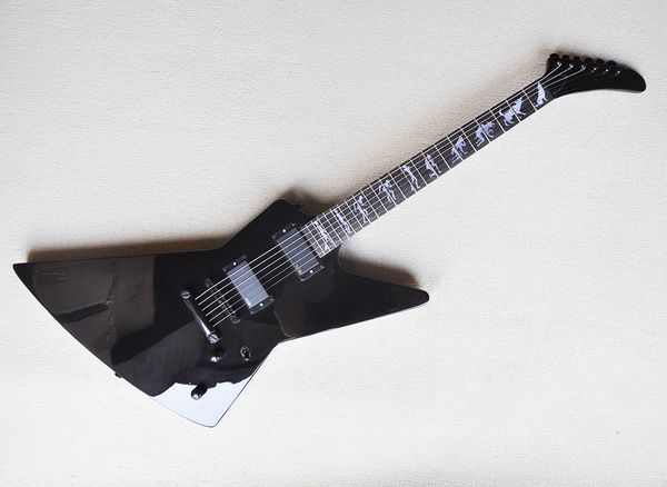 Guitarra elétrica em forma de fábrica por atacado em forma de negro elétrico com pickups ativos da EMG, Floyd Rose, Rosewood Fretboard, oferecendo serviços personalizados