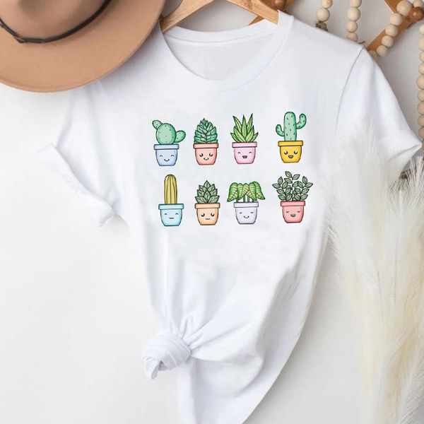 

women's t-shirt t-shirts for women cactus 90s cartoon short sleeve plant ladies fashion clothes stylish tshirt lady print girl tee, White