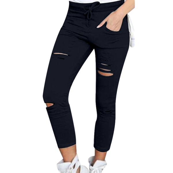 

women's pants & capris cotton hole ankle length pencil women autumn slim fit korean trousers woman streetwear, Black;white