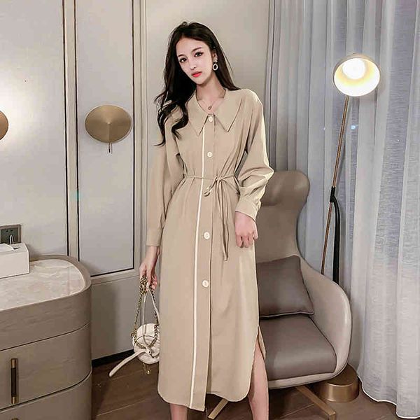 

dresses 2021 platycodon french women spring and autumn single breasted frenulum fashionable casual elegant clothes long, Black;gray