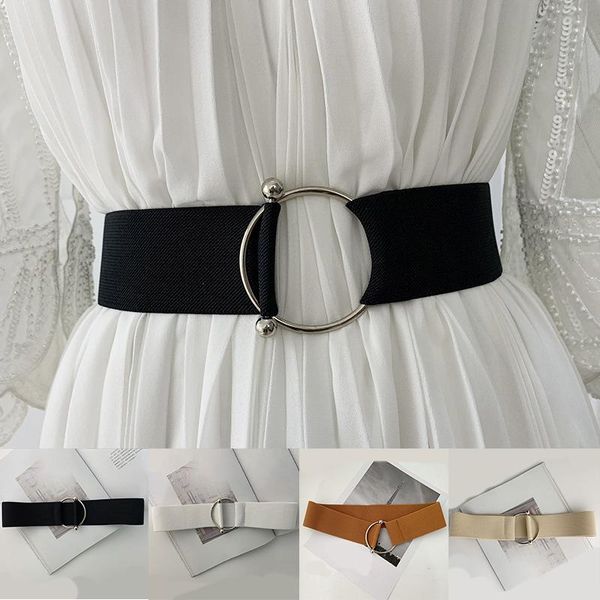 

belts elastic wide belt women solid color dress accessories stretch round metal buckle female fashion waistband, Black;brown