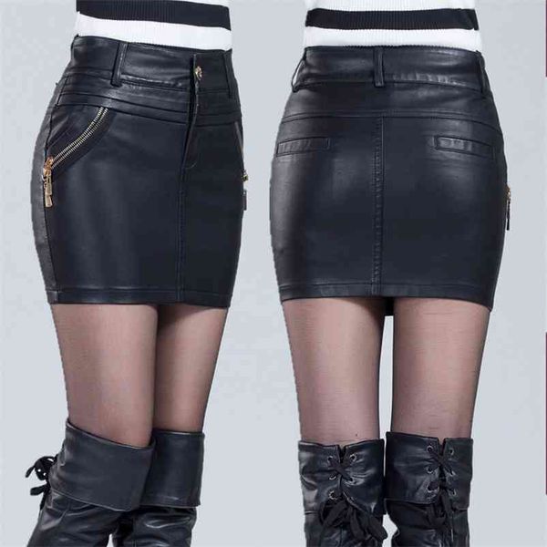 

new large size skirt thin bag hip small package pu leather skirt dq266 210412, Black