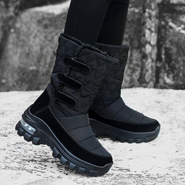 

women boots non-slip waterproof winter snow boots women platform winter shoes with thick fur botas mujer thigh high boots1, Black