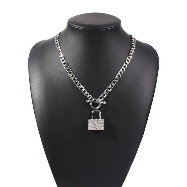 

pendant necklaces 2021 european and american fashion ladies party personality metal lock diamond alloy trend necklace, Silver