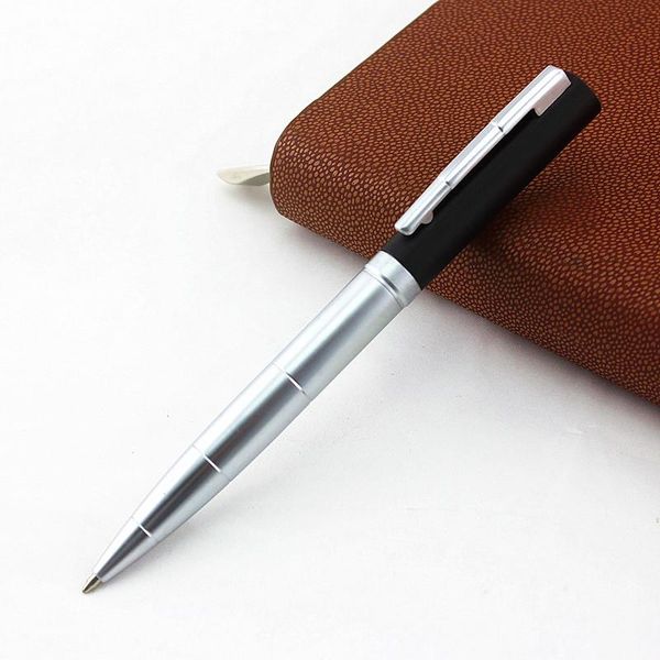 

luxury metal business writing ballpoint pen silver clip roller ball name pens school student office gifts stationery, Blue;orange