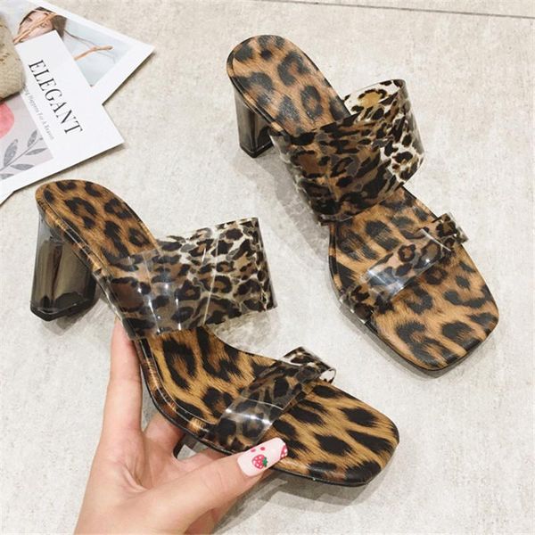 

slippers leopard print women slides high heels fashion summer shoes for, Black