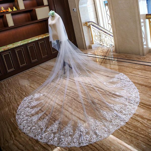 

bridal veils stunning two-layer luxury lace wedding veil 4 meters long with comb, Black