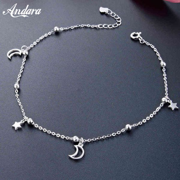 

solid 100% 925 sterling silver star moon women anklet simple style chain link ankle luxury jewelry, Red;blue
