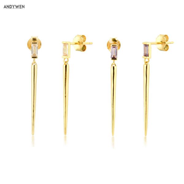 

andywen 925 sterling silver clear purple zircon drop earring piercing long slim spike pendientes women rock punk jewelry 210608