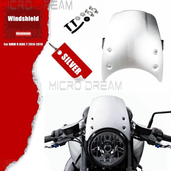 

aluminum motorcycle windshield windscreen silver headlight fairing deflector for r nine t r9t 2014-2021