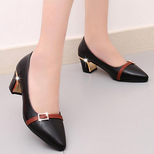 

sandals large size women's heel shoes spring and autumn style in the single shoe thick belt buckle work, Black