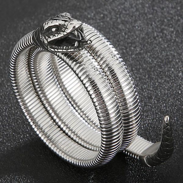 

link, chain punk rock 316l stainless steel snake link open bangle for men male boys armband on hand jewellery accessories, Black