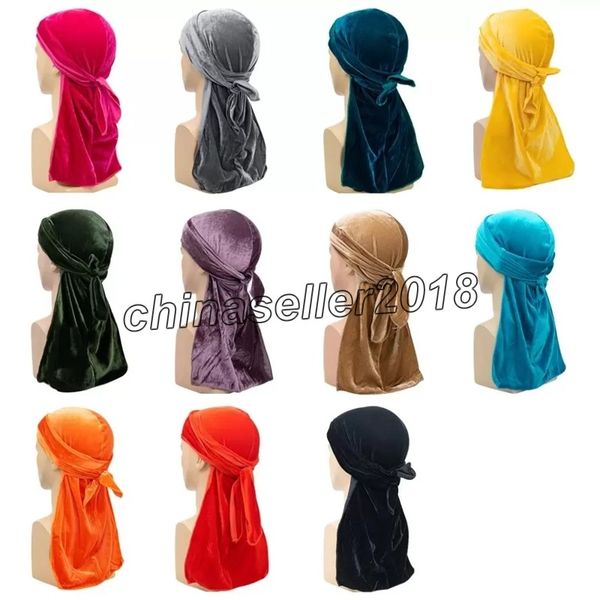 

fashion selling gold velvet stretch long tail durag african hip-hop head cap durags breathable hair care accessories, Blue;gray