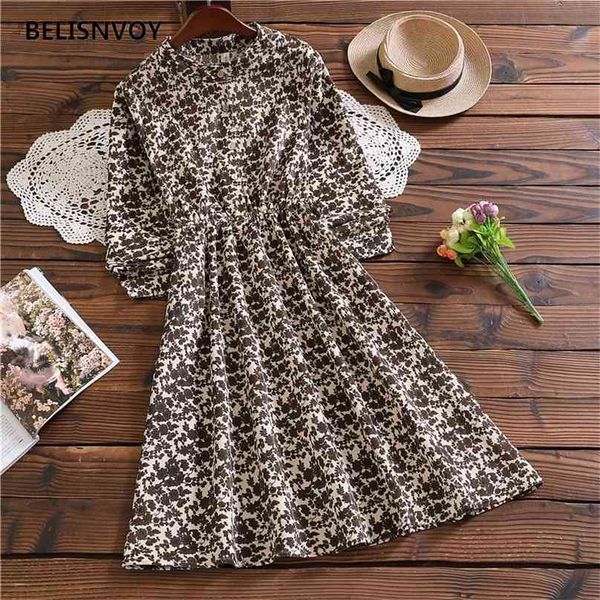 

mori girl vintage corduroy dress casual women long sleeve floral printed midi es autumn spring party vestido mujer 210520, Black;gray
