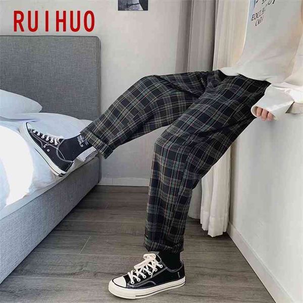 Ruihuo Ekose Harem Pantolon Erkekler Pantolon Joggers Rahat Pantolon Erkekler Sweatpants Ayak Bileği Uzunlukta Hip Hop Streetwear Pamuk M-3XL 210707