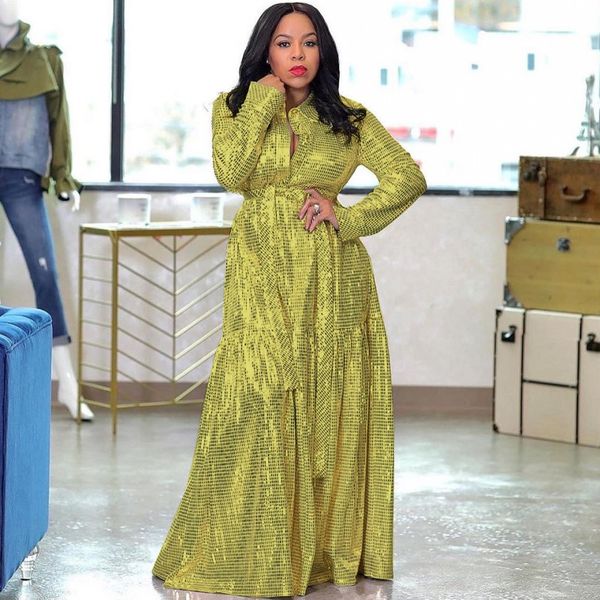 

african dresses women long sleeve bazin party night dress muslim islamic robe bronzing v-ne afirca robe africaine vetement, Red