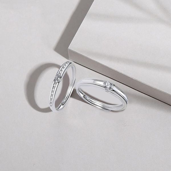 

wedding rings genuine s925 sterling silver couple ring men and women high-end zircon open suitable for valentine's day romantic gift, Slivery;golden