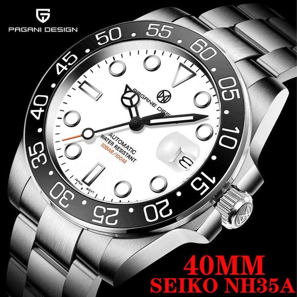 

pagrne design brand men automatic mechanical watch pagani white clock stainless steel waterproof reloj hombre 210728, Slivery;brown