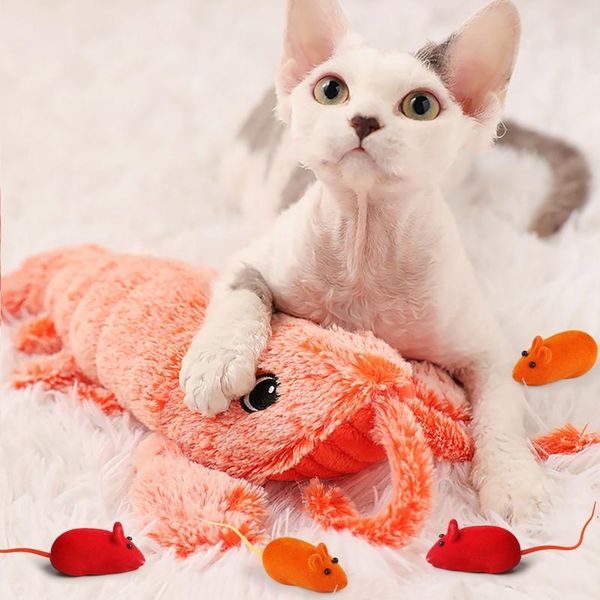 

cat toys 5pcs chew fluffy electric lobster fake mice pet bite catnip with usb prawn mouse toy for