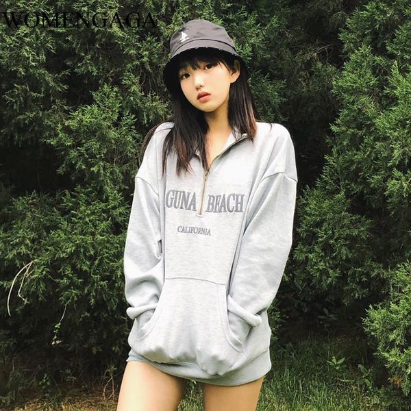

women's hoodies & sweatshirts womengaga 2021 winter autumn fashion women embroidery letters front 1/4 zip oversized sweatshirt wvg1, Black