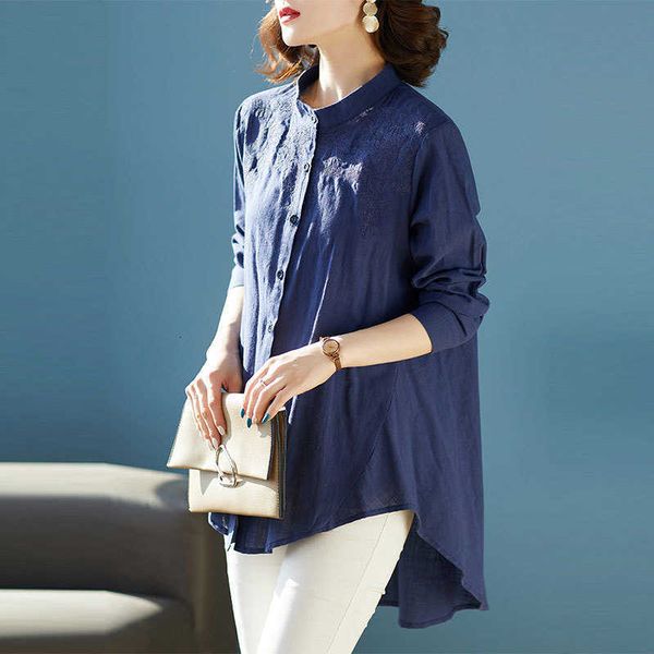 

women's blouses & shirts spring arts style women long sleeve loose vintage embroidery cotton linen blouse femme i31j, White