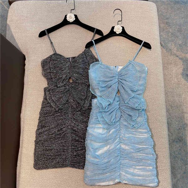 

excellent quality est summer fashion women's spaghetti strap bow drape gauze dress 210521, Black;gray