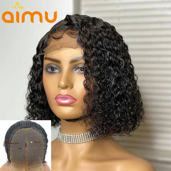 

water wave short bob wig 4x4 lace closure human hair wigs for black women 150% density remy pre plucked hairline bleached knots1, Black;brown