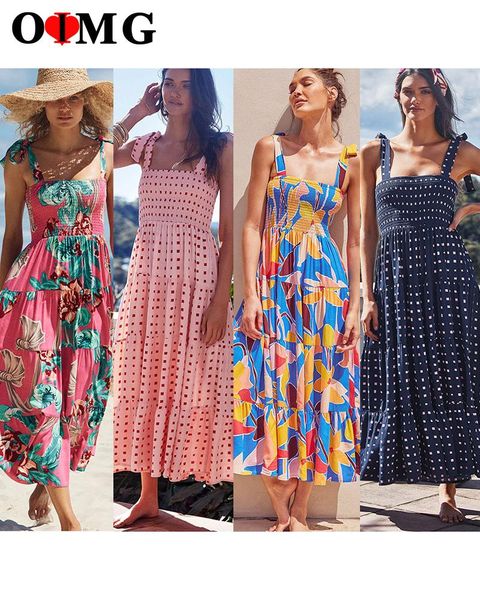 

summer boho beach dress women high waist holiday pink strap long dresses print floral sundress drop 10145 casual, Black;gray