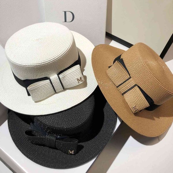 

star fan bingbing bow hat fashion street versatile sunscreen sun hat simple straw hat, Blue;gray