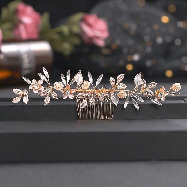 

hair combs bridal gold flower crystal tiara wedding hair jewelry handmade wedding bridal hair comb ornaments headpiecedio chan contact, Golden;white