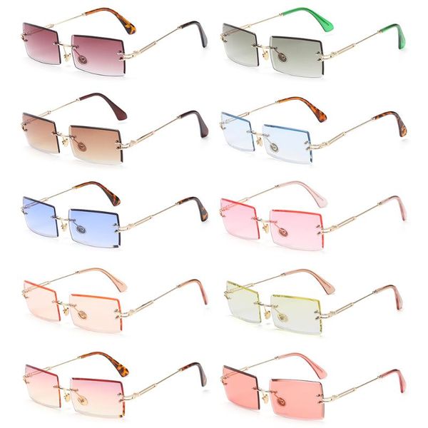 

sunglasses rimless rectangle vintage frameless for women men ultralight metal frame eyewear fashion square uv400 glas, White;black