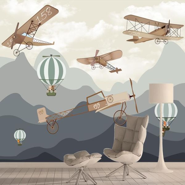 

wallpapers custom cartoon mountain plane balloon walls papers home decor nursery self adhesive for living bed room kids murals