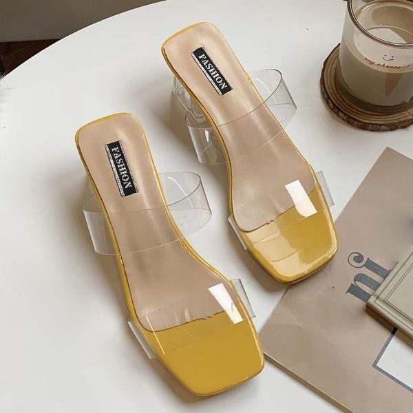 

clear pvc sandals women transparent crystal block heel woman waterproof beach sandal lady low mules jelly sandalias, Black