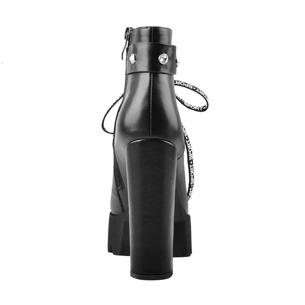 

boots women's platform round toe ankle booties13~14cm high heel alphabet lace up black boots plus size