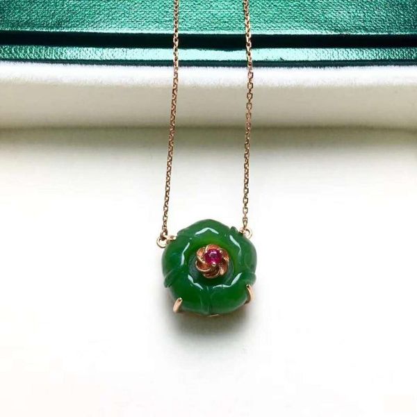 

lockets 18k gold inlaid hetian jasper rose clavicle chainj12#, Silver