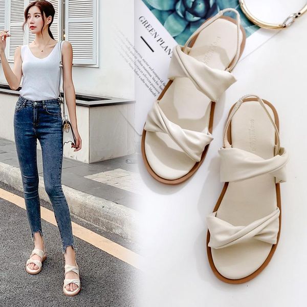 

sandals slingback 2021 women shoes summer beach gladiator bohemia back strap flipflops ladies soft leather band sandales, Black