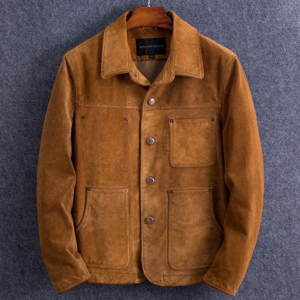 

men's leather plus size genuine cowhide suede coat russia spring autumn slim fit natural jacket & faux, Black