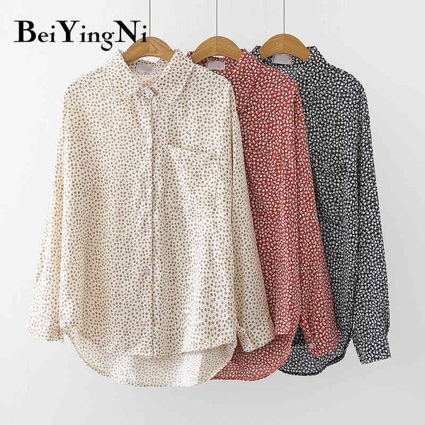 

vintage shirts fashion floral printed retro chicly all-match kpop hipster female black loose plus size blouses 210427, White