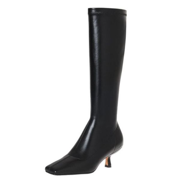 

knee boots high heel shoes for women daily 2022 winter fashion long boot concise female footwear size 33-41, Black